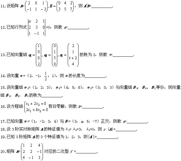 全国2008年10月高等教育自学考试线性代数试题(图5)