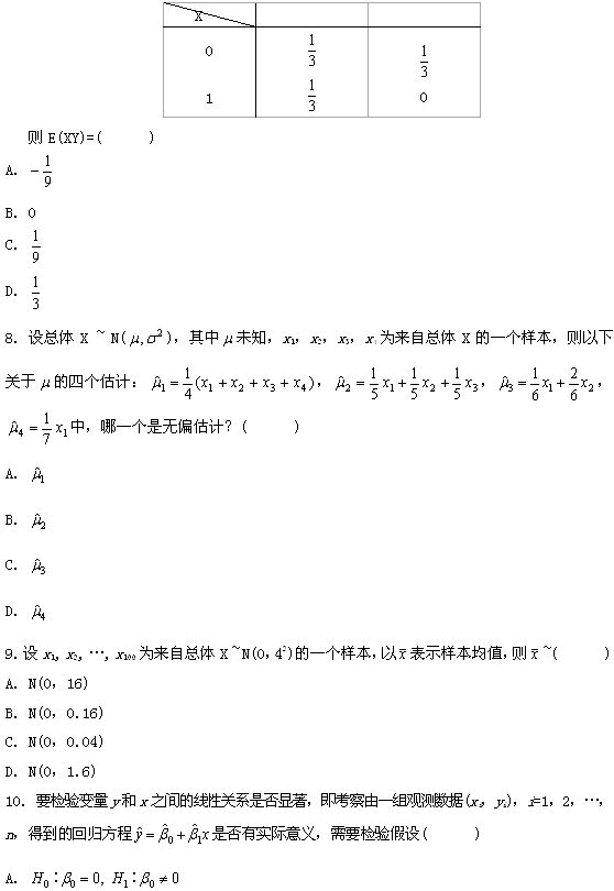 全国2009年4月高等教育自学考试概率论与数理统计(图3)